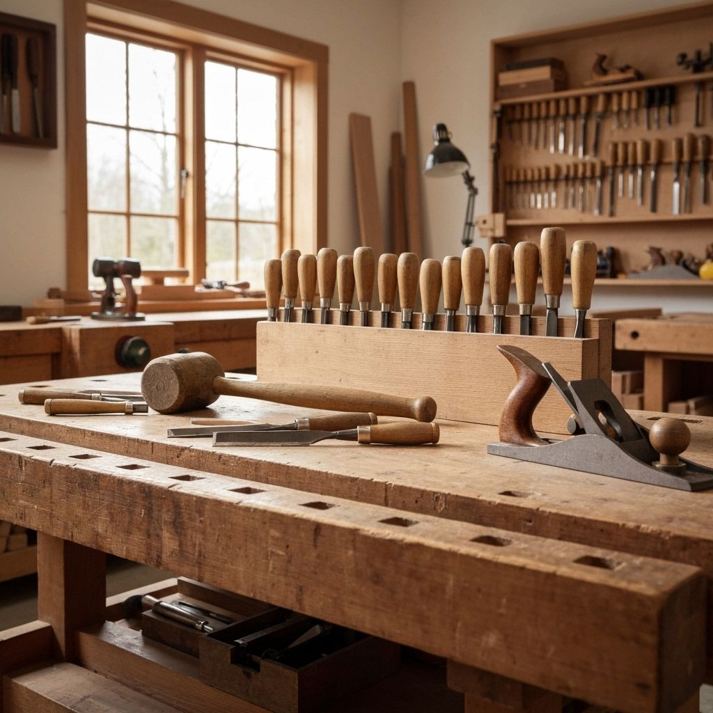 Master craftsman's workshop showcasing precision tools and fine woodworking artistry